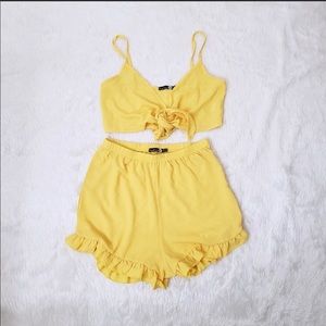 Boohoo Tall Two Piece Front Tie Ruffle Set